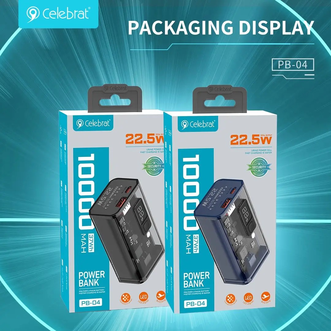 پاوربانک سلبریت مدل PB04 ظرفیت ۱۰۰۰۰ میلی‌آمپر ساعت با شارژ سریع و نمایشگر LED