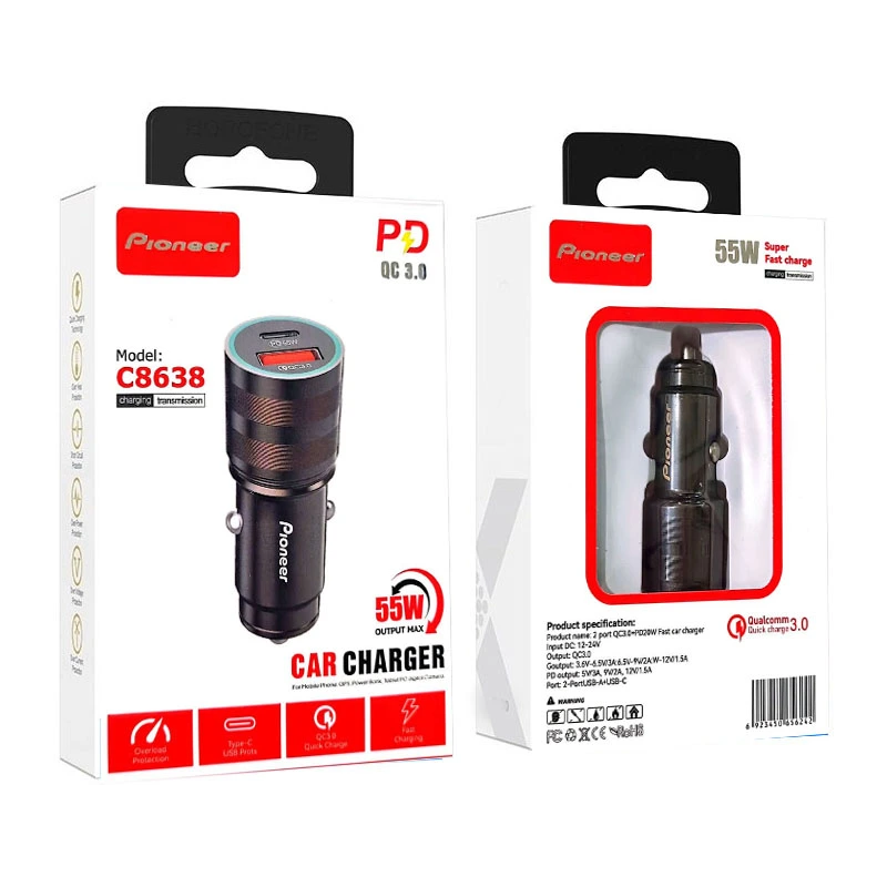 شارژر فندکی فست شارژ پایونیر PIONEER C8638 55W