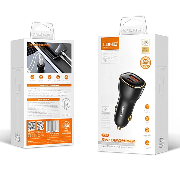 شارژر فندکی الدینیو C103 توان 60 وات