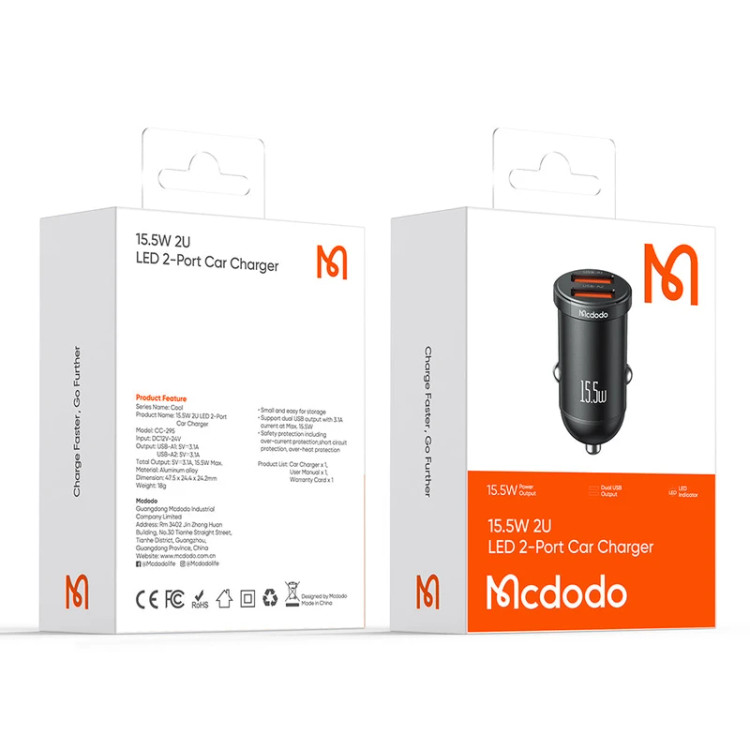 بدنه آلومینیومی مشکی مقاوم شارژر فندکی مک دودو مدل CC-2950