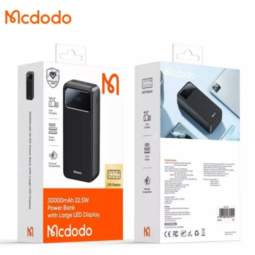 پاوربانک مک دودو MC-4240 30000mAh مشکی با نمایشگر LED دیجیتال و سه پورت خروجی