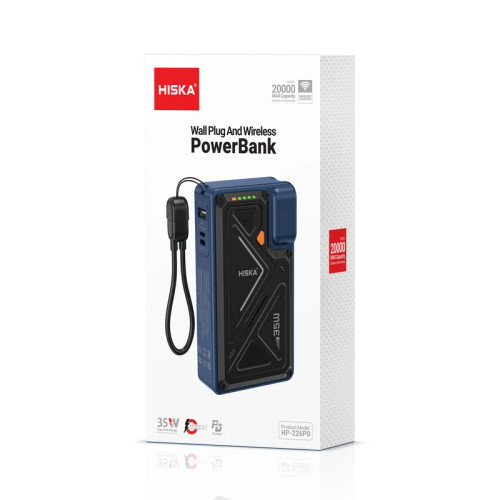 پاوربانک هیسکا HP‑226PD ظرفیت ۲۰۰۰۰ میلیآمپر ساعت با شارژ سریع و بیسیم