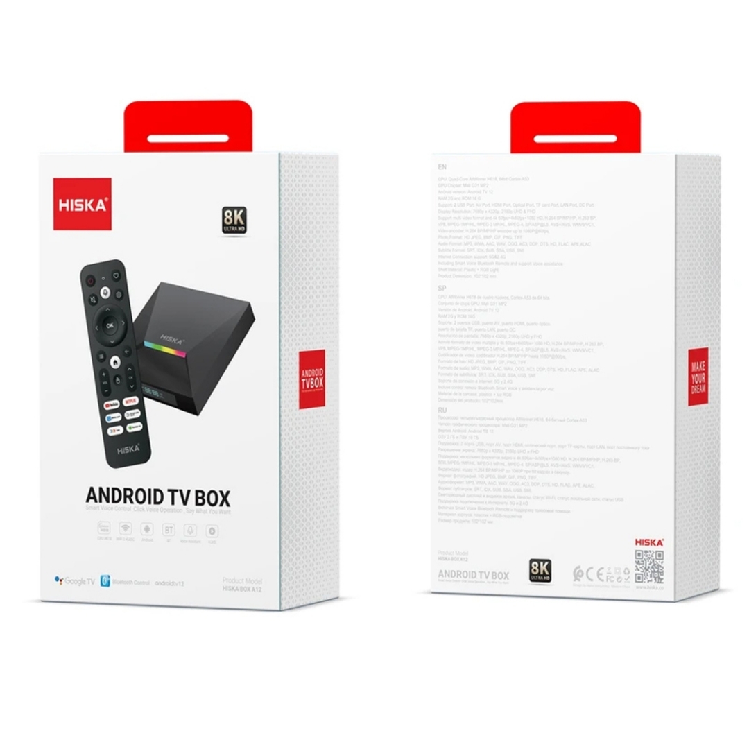 اندروید باکس هیسکا مدل Hiska Box A12 با Android TV 12، رم ۲ و حافظه ۱۶ گیگابایت