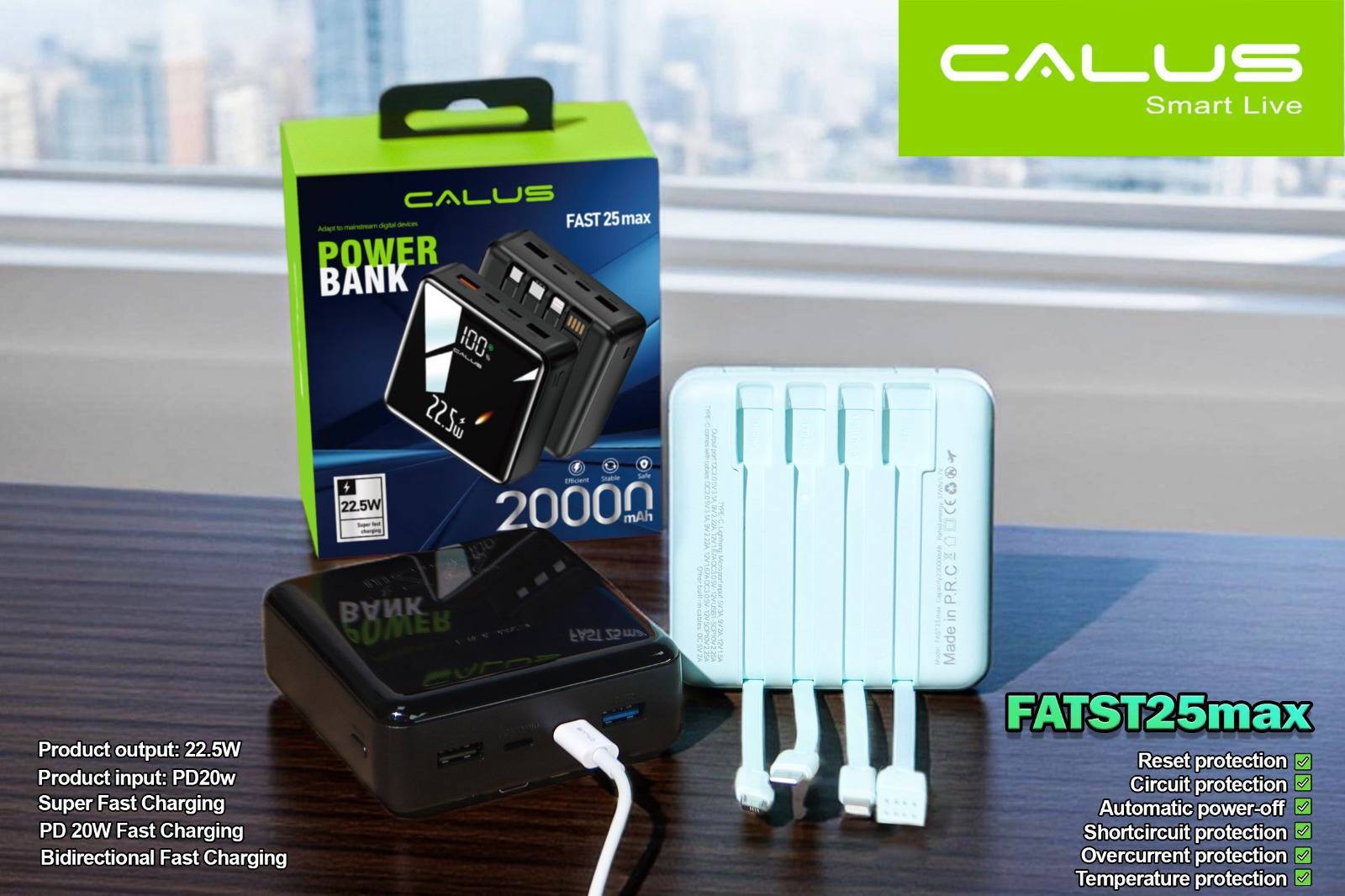 پاوربانک ۲۰۰۰۰ میلی‌آمپر کالوس (Kalus) مدل FAST 25MAX فست شارژ