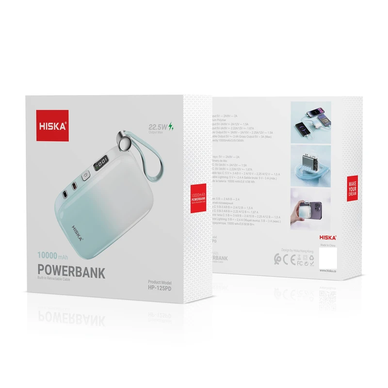 پاوربانک ۲۲.۵ وات هیسکا مدل HP-125PD ظرفیت ۱۰۰۰۰ میلی آمپر ساعت