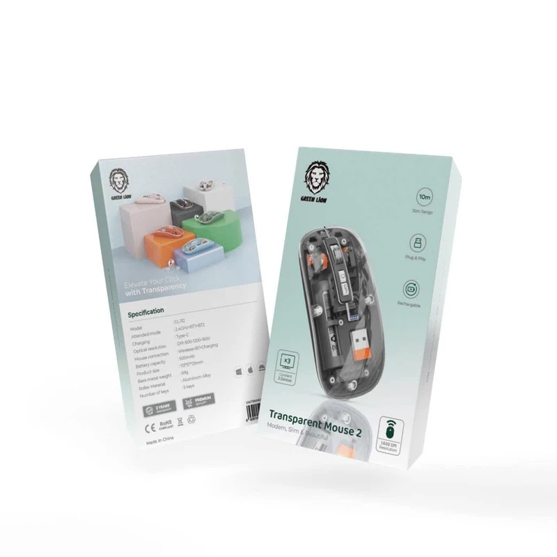 ماوس بی‌سیم گرین لاین مدل Transparent Mouse 2 - طراحی شفاف و بلوتوثی