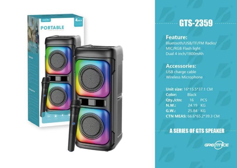 اسپیکر بلوتوثی پرتابل جی‌تی‌اس GTS-2359 (نورپردازی فول پنل و صدای شفاف)