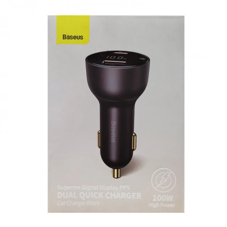 شارژر فندکی فست شارژ خودرو بیسوس 100 وات دو پورت مدل CCZX-01