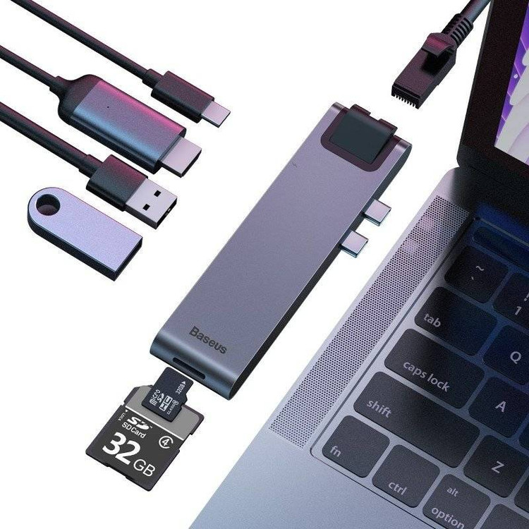 هاب 7 پورت تایپ سی مک بوک بیسوس مدل Baseus Thunderbolt C+Pro CAHUB-L0G