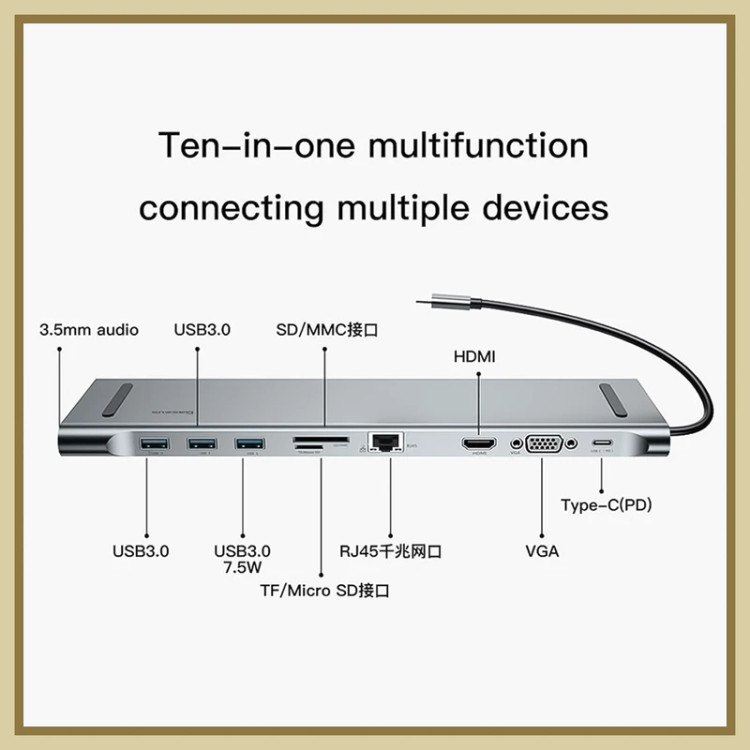 هاب USB-C باسئوس مدل CATSX-G0G با ۱۱ پورت