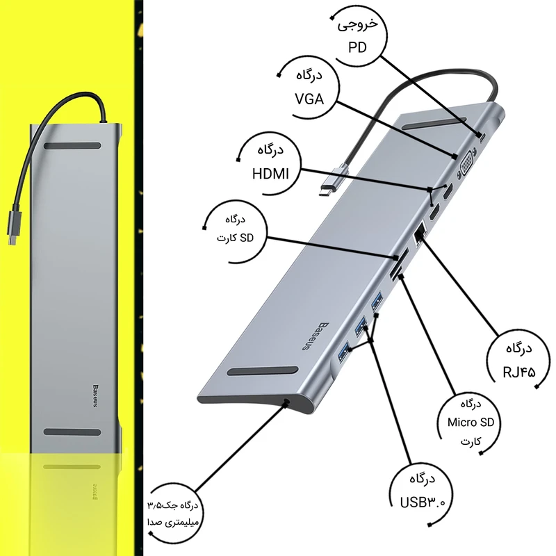 هاب USB-C باسئوس مدل CATSX-G0G با ۱۱ پورت