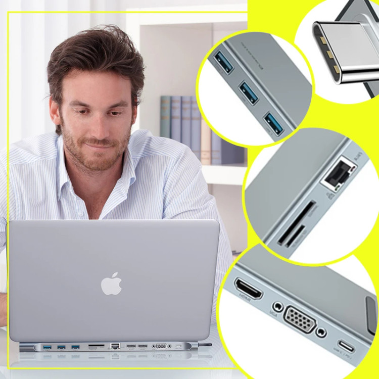 هاب USB-C باسئوس مدل CATSX-G0G با ۱۱ پورت