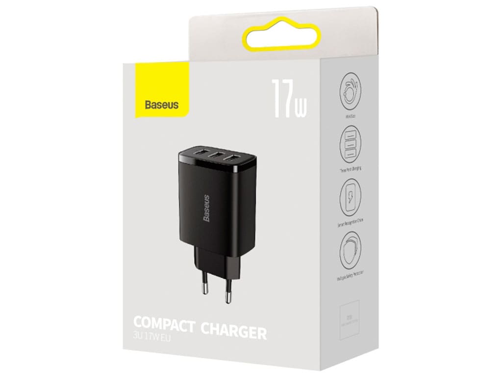 شارژر دیواری سه پورت USB بیسوس مدل Baseus Compact Charger 3U 17W EU CCXJ020101