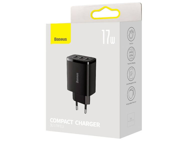 شارژر دیواری سه پورت USB بیسوس مدل Baseus Compact Charger 3U 17W EU CCXJ020101