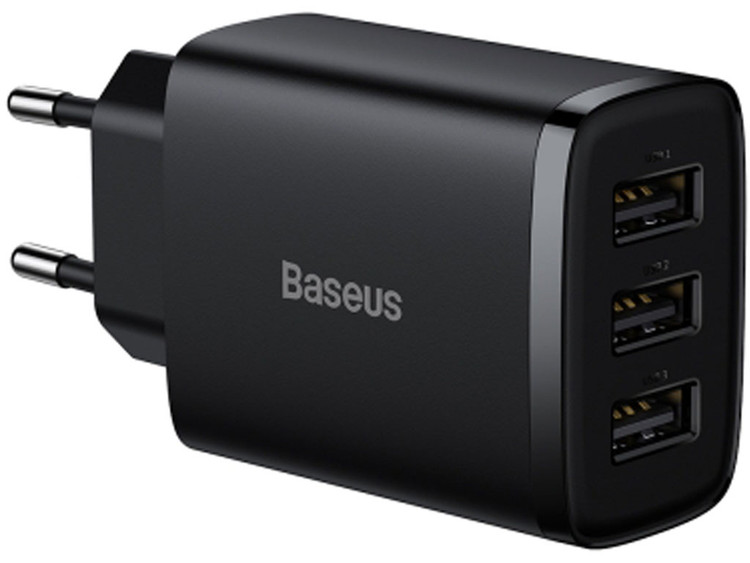 شارژر دیواری سه پورت USB بیسوس مدل Baseus Compact Charger 3U 17W EU CCXJ020101