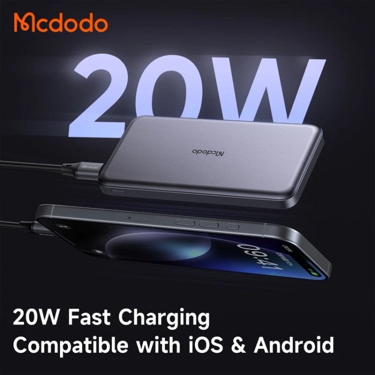 پاوربانک مغناطیسی و فوق باریک مک دودو مدل MC-4641 ظرفیت 5000 میلیآمپر ساعت