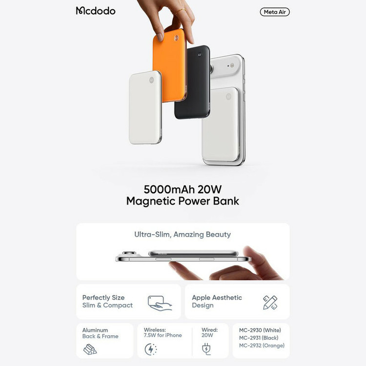 پاوربانک مگنتی 20 وات مک دودو مدل MC-293 ظرفیت 5000 میلیآمپرساعت