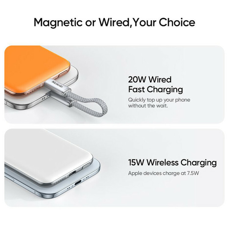 پاوربانک مگنتی 20 وات مک دودو مدل MC-293 ظرفیت 5000 میلیآمپرساعت