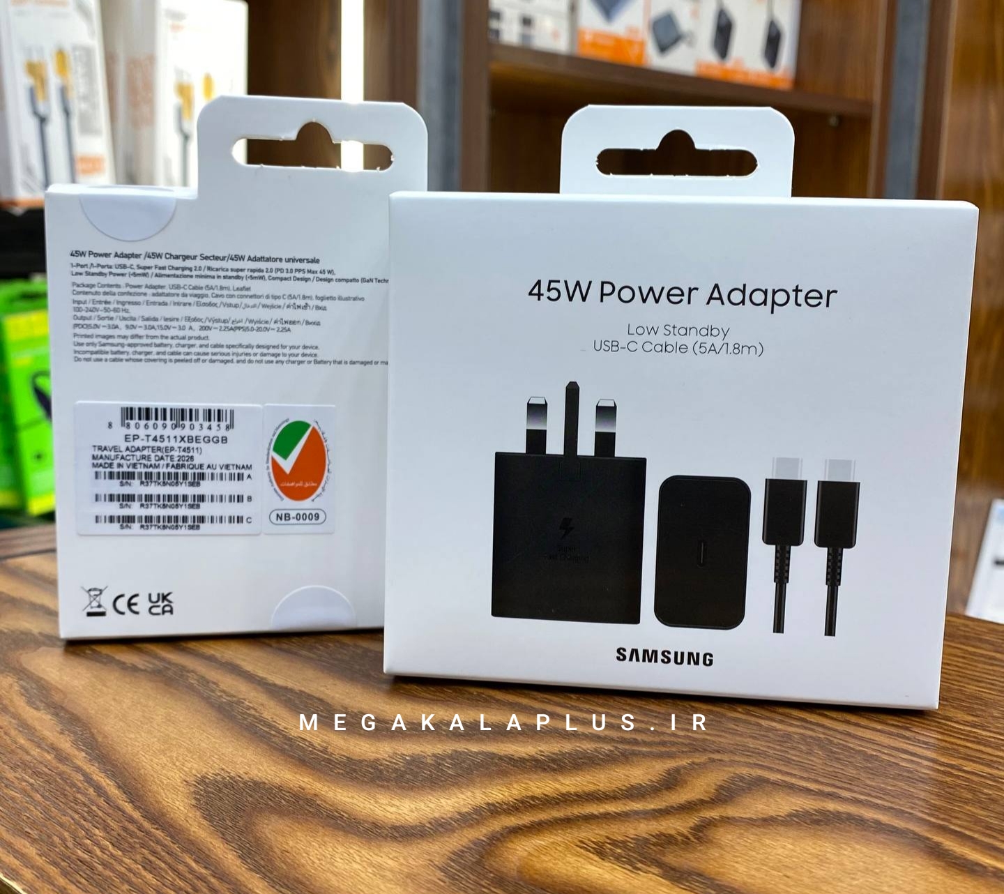 شارژر دیواری اصلی سامسونگ مدل EP-T4511 توان 45 وات سه پین به همراه کابل USB-C به USB-C