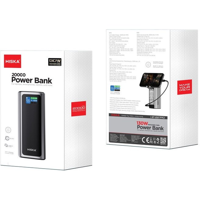 پاوربانک هیسکا مدل HP-227PD ظرفیت 20000 میلی‌آمپرساعت با توان خروجی 130 وات