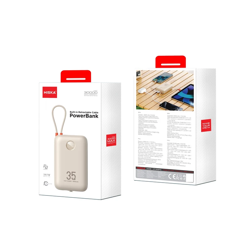 پاوربانک هیسکا مدل HP-305PD ظرفیت 30000 میلی‌آمپرساعت با توان 35 وات