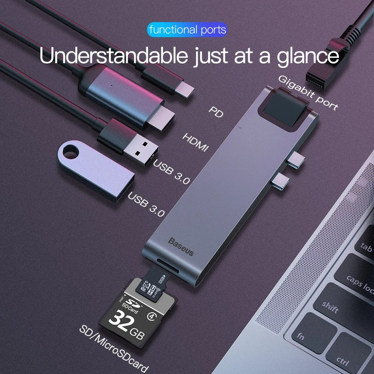 هاب چندکاره باسئوس مدل Thunderbolt C+Pro 7-in-1 Smart HUB کد CAHUB-L0G