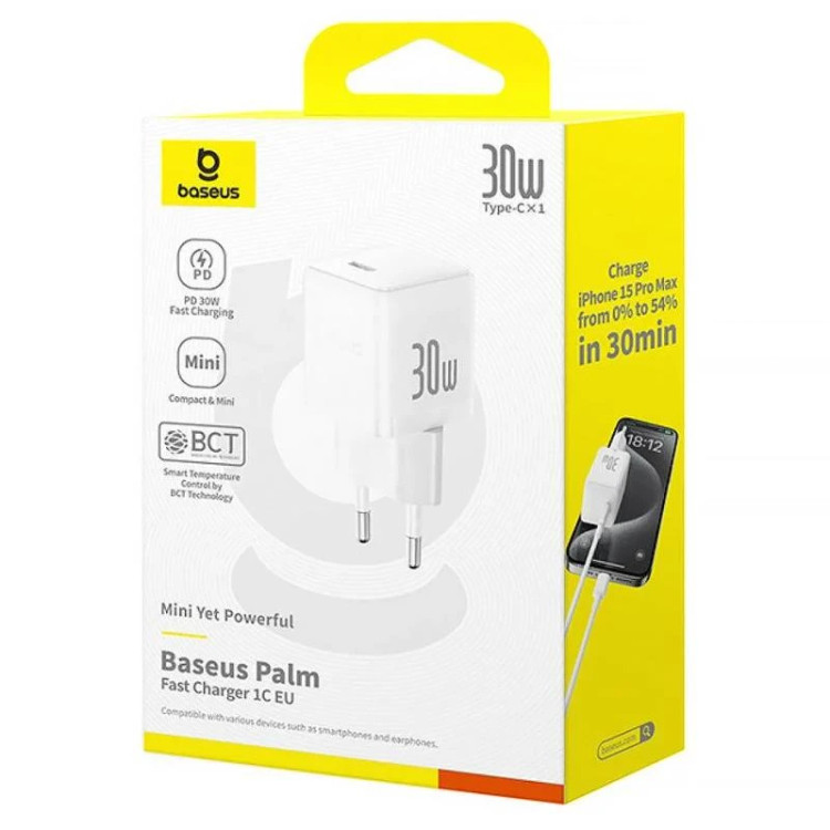آداپتور شارژر دیواری 30 وات بیسوس مدل Palm Fast Charger با درگاه USB-C
