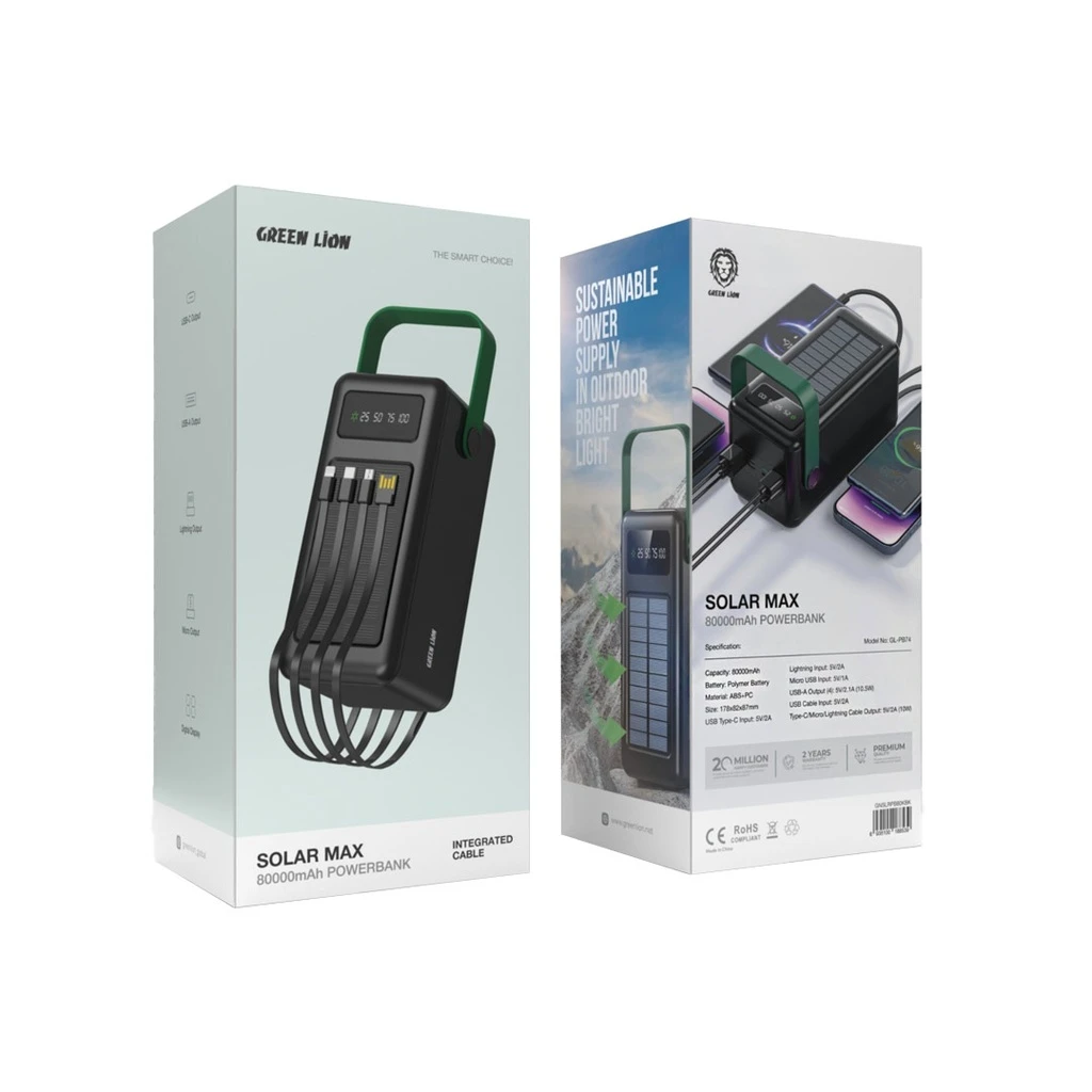 پاوربانک خورشیدی گرین لاین مدل Solar Max 80K ظرفیت 80000 میلی‌آمپر ساعت