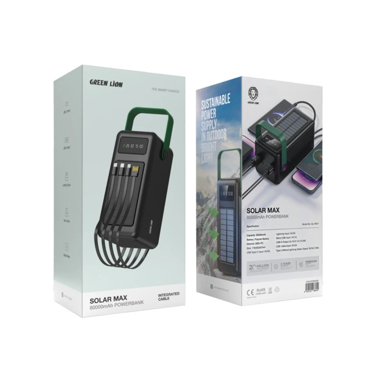 پاوربانک خورشیدی گرین لاین مدل Solar Max 80K ظرفیت 80000 میلیآمپر ساعت