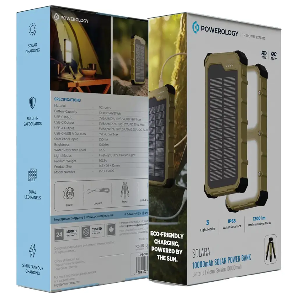 پاوربانک خورشیدی 20000 میلی‌آمپر پاورولوژی مدل SOLAR PPBCHA99KH