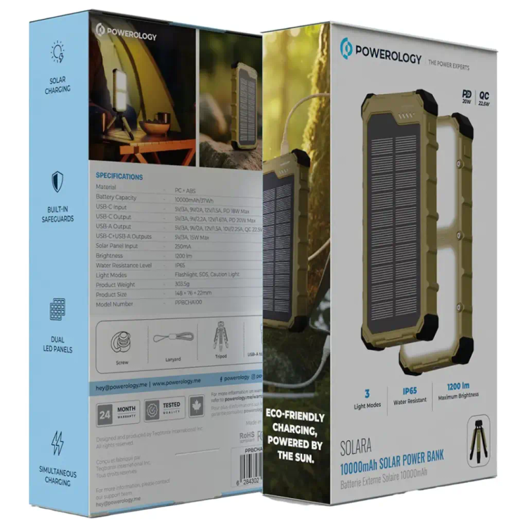 پاوربانک خورشیدی 20000 میلیآمپر پاورولوژی مدل SOLAR PPBCHA99KH