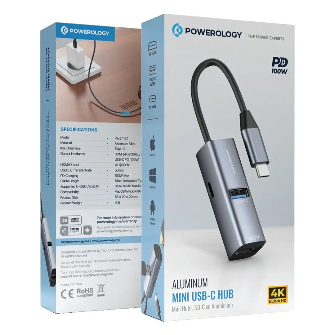 مبدل پاورولوژی تایپ سی به HDMI مدل Mini USB-C Hub