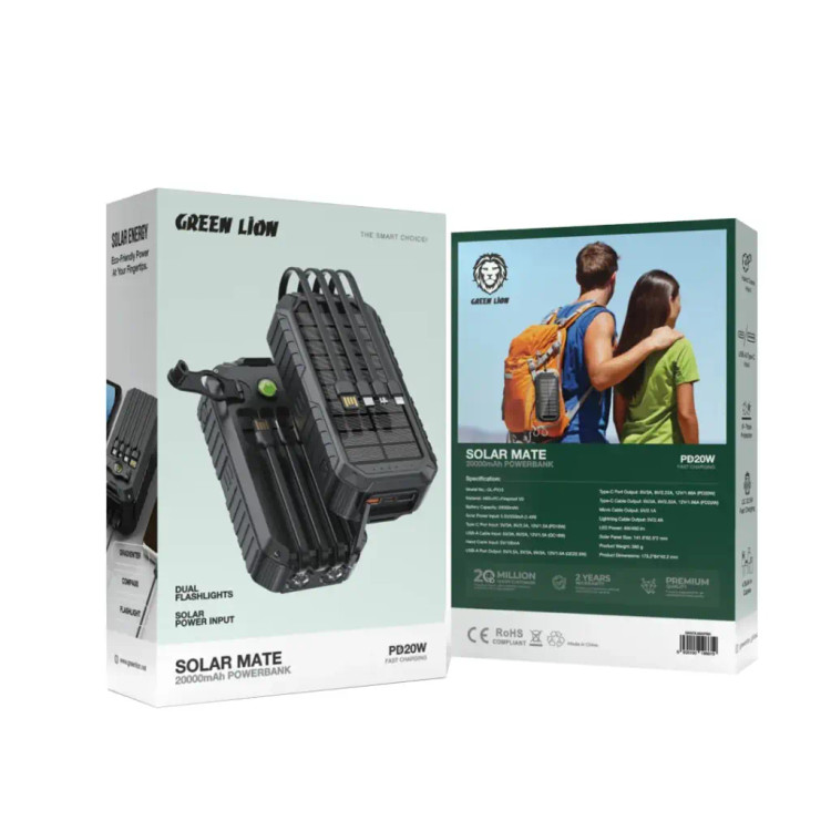 پاوربانک خورشیدی ۲۰۰۰۰ میلیآمپرساعت گرین لاین مدل Solar Mate