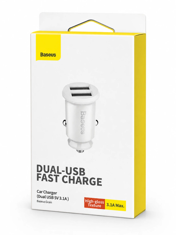 شارژر فندکی بیسوس Grain دو پورت USB-A با جریان 3.1 آمپر