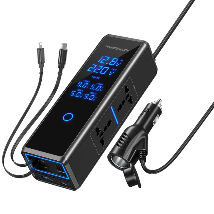 پاور اینورتر خودرو پاورولوژی مدل PWCUQC044 توان 300 وات با 2 پریز AC