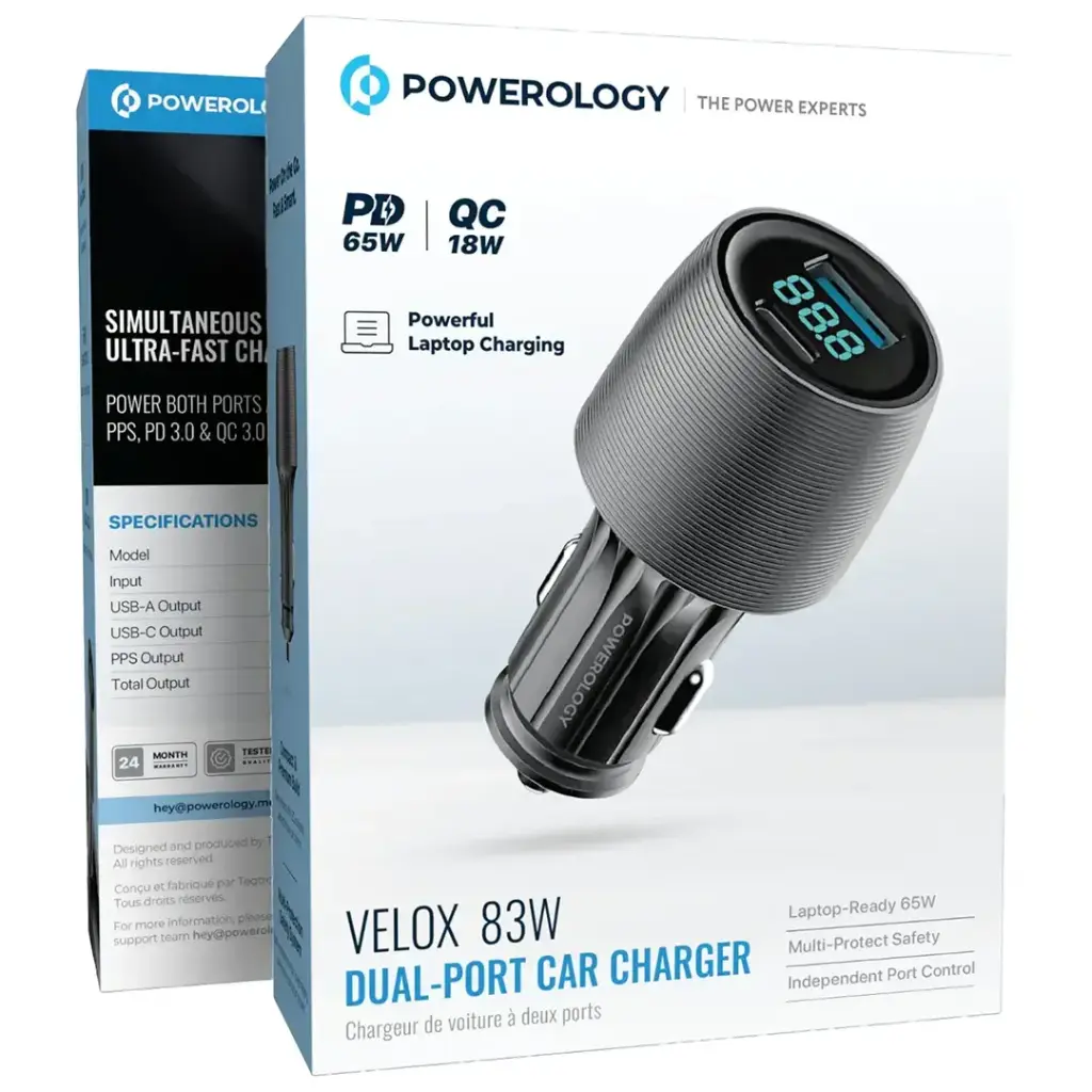 شارژر فندکی پاورولوژی VELOX 83W دو پورت