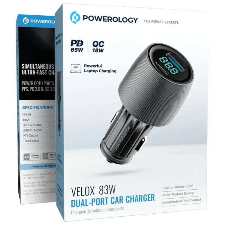 شارژر فندکی پاورولوژی VELOX 83W دو پورت