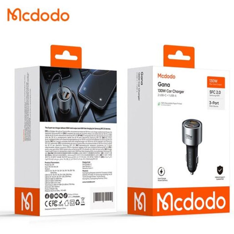 شارژر فندکی فست شارژ مک دودو MCDODO CC-3190 توان 130 وات
