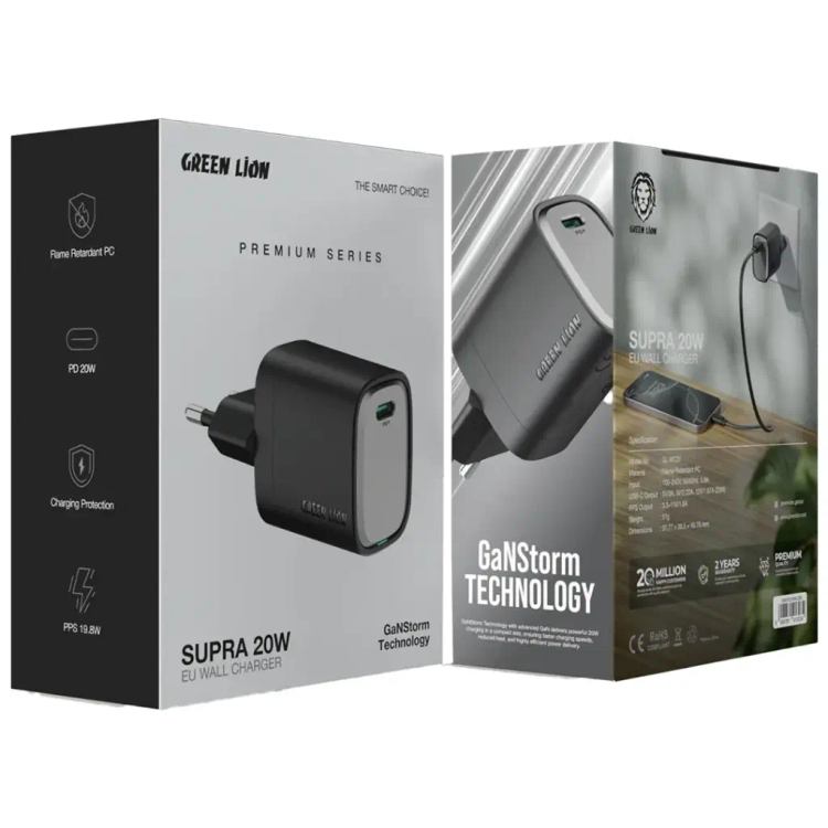 آداپتور شارژ سریع 20 وات گرین لاین مدل SUPRA به همراه کابل