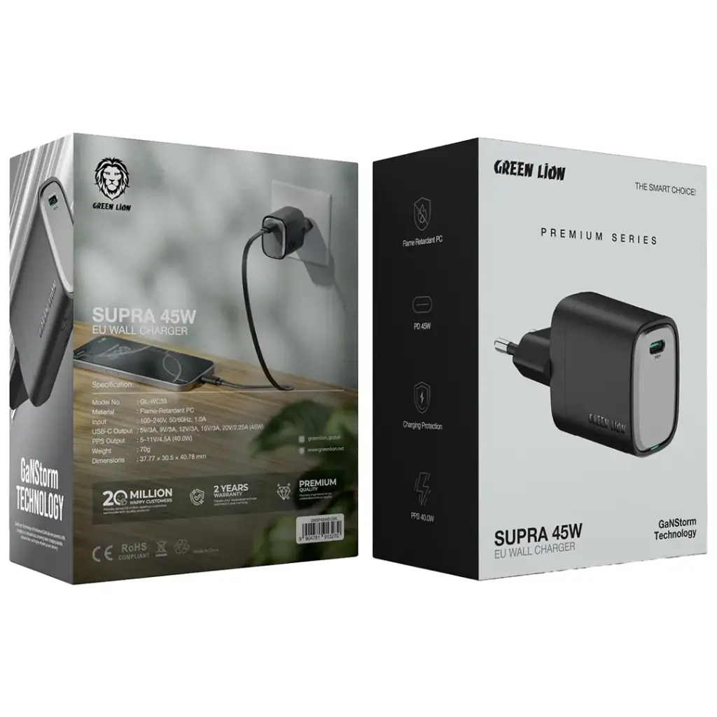 آداپتور شارژ سریع گرین لاین SUPRA 45W PD