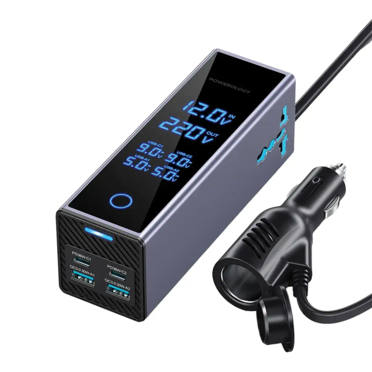 پاور اینورتر خودرو پاورولوژی مدل PWCUQC044 توان 300 وات با 2 پریز AC